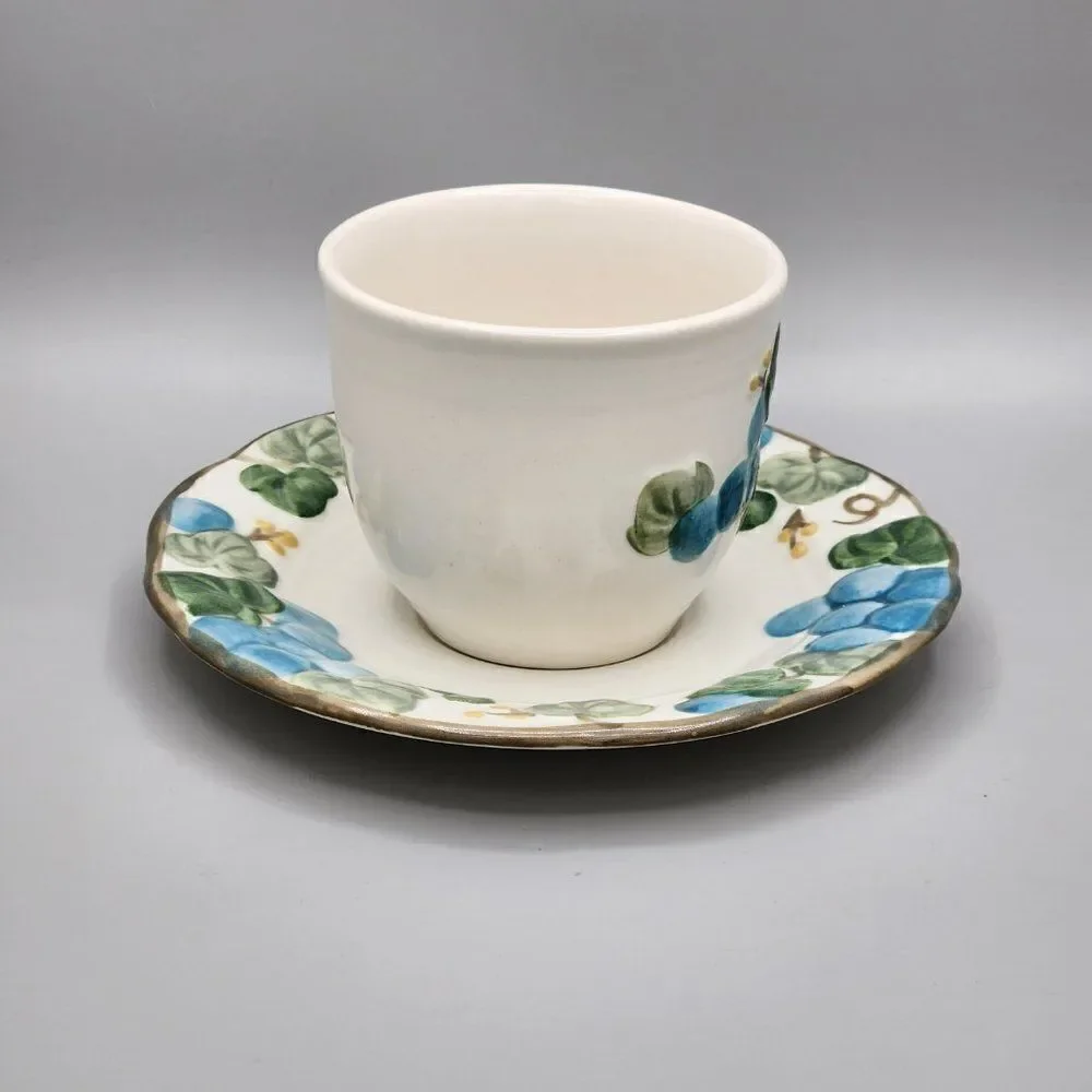 Vintage Metlox Sculptured Grape Poppy Trail Coffee Cup & Saucers